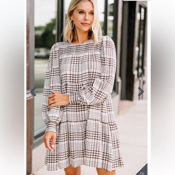 Mine Make Your Day Brown Plaid Babydoll Dress M - Picture 9 of 9